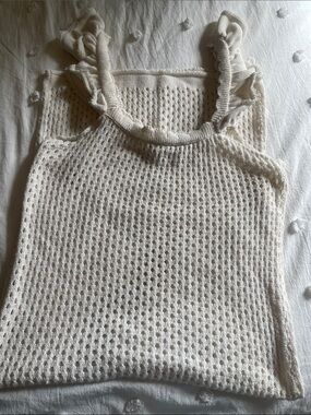 Francesca's Collections Cream Knit Ruffle Strap Tank